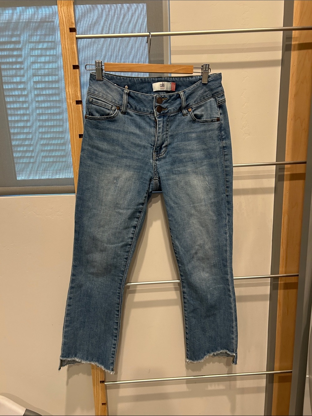 CAbi Medium Blue Cropped Raw-Hem Jeans